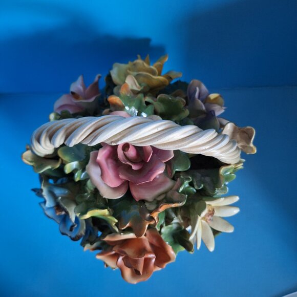 Vintage Capodimonte Centerpiece Pink Yellow Blue Lavender Flower Basket / Italy - Picture 5 of 8